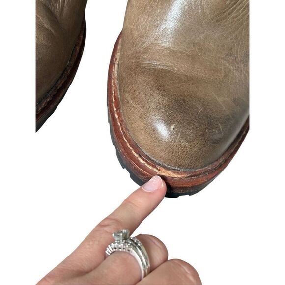 FRYE Lucy Engineer Boots Booties Taupe Brown Leather Size 7 Heel - Picture 5 of 16